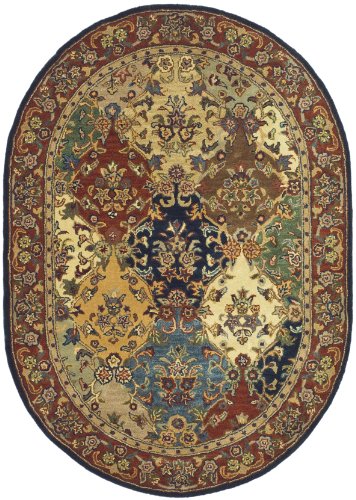 Safavieh Heritage Collection HG911A Handmade Traditional Oriental Multi and Burgundy Wool Oval Area Rug (7'6" x 9'6" Oval)