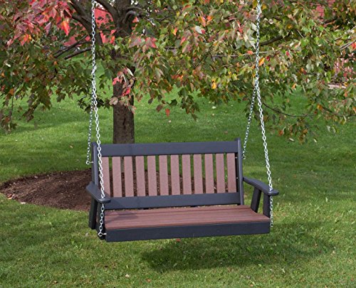 Ecommersify Inc 5FT-Cedar-Poly Lumber Mission Porch Swing Heavy Duty Everlasting PolyTuf HDPE - Made in USA - Amish Crafted