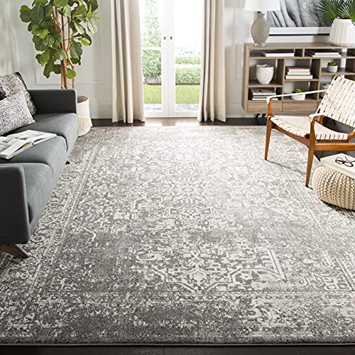 SAFAVIEH Evoke Collection EVK256D Oriental Distressed Non-Shedding Living Room Bedroom Dining Home Office Area Rug, 6'7" x 6'7" Square, Grey / Ivory