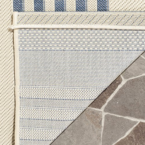 SAFAVIEH Courtyard Collection CY6062 Stripe Indoor/ Outdoor Non-Shedding Easy Cleaning Patio Backyard Porch Deck Mudroom Area Rug, 8' x 10', Beige / Blue