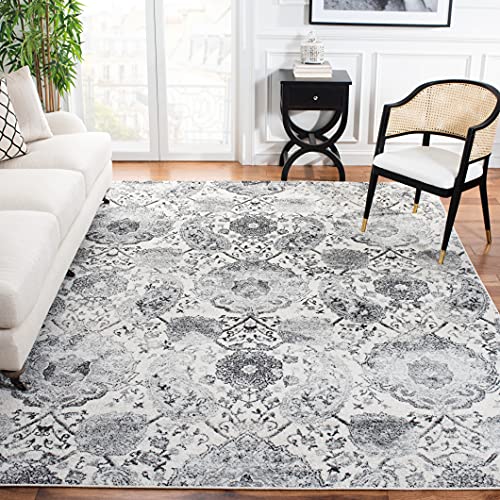 SAFAVIEH Madison Collection MAD600D Boho Chic Glam Paisley Non-Shedding Living Room Bedroom Dining Home Office Area Rug, 9' x 12', Cream / Silver