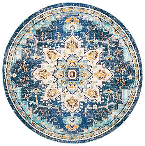 SAFAVIEH Madison Collection MAD473M Boho Chic Medallion Distressed Non-Shedding Dining Room Entryway Foyer Living Room Bedroom Area Rug, 12' x 12' Round, Blue / Light Blue