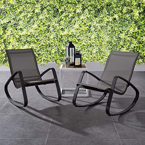 Modway Traveler Outdoor Patio Aluminum Mesh Rocking Sling Chair Gliders, Two Lounge, Black