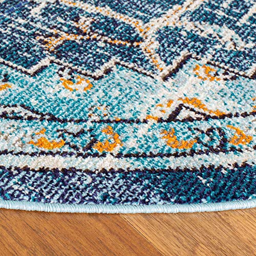 SAFAVIEH Madison Collection MAD473M Boho Chic Medallion Distressed Non-Shedding Dining Room Entryway Foyer Living Room Bedroom Area Rug, 12' x 12' Round, Blue / Light Blue