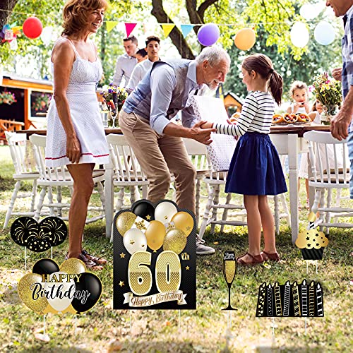 KUUQA 6Pcs 60th Happy Birthday Yard Sign with Stakes, Birthday Lawn Sign Birthday Outdoor Yard Sign Gold Happy Birthday Party Decorations