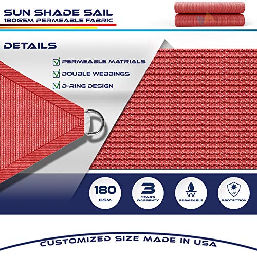 Windscreen4less 15' x 21' Rectangle Sun Shade Sail - Solid Red Durable UV Shelter Canopy for Patio Outdoor Backyard - Custom Size