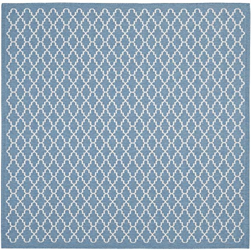 SAFAVIEH Courtyard Collection 7'10" x 7'10" Square Blue/Beige CY6919 Trellis Indoor/ Outdoor Waterproof Easy Cleaning Patio Backyard Mudroom Area Rug