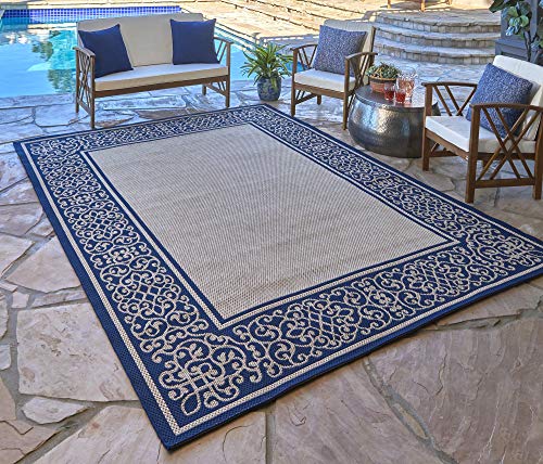 Gertmenian 21587 Furman Outdoor Rug Patio Area Carpet, 8' x 10' Large, Abstract Border Navy