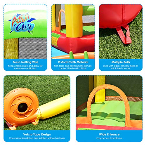 Costzon Inflatable Slide Bouncer, Bounce House with Climbing Wall, Jump Area, Basketball Hoop, Splash Pool