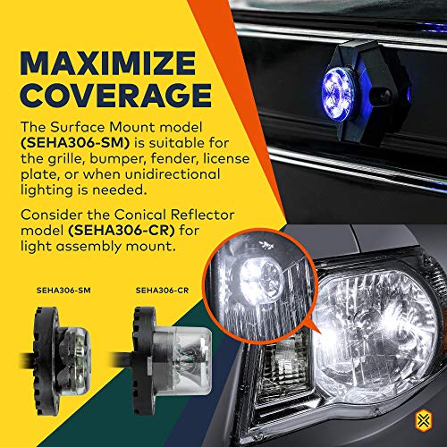 LAMPHUS 4pc SnakeEye III Blue LED Hideaway Strobe Light [SAE Class 1] [IP67 Waterproof] [72 Flash Modes] [Multi Units Sync-able] [Steady Override] Blue Emergency Strobe Police Lights for Vehicles