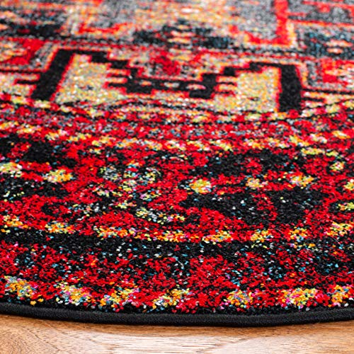 Safavieh Vintage Hamadan Collection VTH213A Traditional Oriental Antiqued Persian Area Rug, 9' Round, Red/Multi