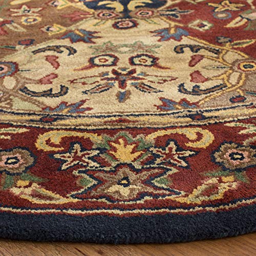 Safavieh Heritage Collection HG911A Handmade Traditional Oriental Multi and Burgundy Wool Round Area Rug (10' Diameter)