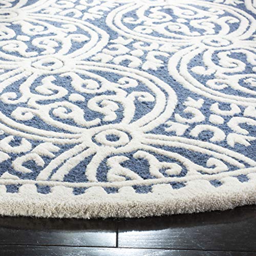 Safavieh Cambridge Collection CAM123G Handmade Moroccan Wool Area Rug, 9' x 9' Round, Navy Blue/Ivory