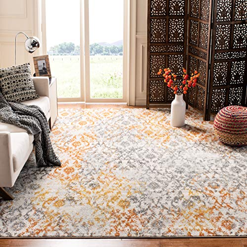 SAFAVIEH Madison Collection MAD608K Boho Chic Distressed Non-Shedding Living Room Bedroom Dining Home Office Area Rug, 6'7" x 9'2", Cream / Orange