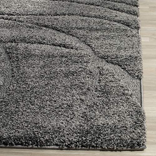 SAFAVIEH Florida Shag Collection SG471 Abstract Wave Non-Shedding Living Room Bedroom Dining Room Entryway Plush 1.2-inch Thick Area Rug, 5'3" x 7'6", Grey / Grey