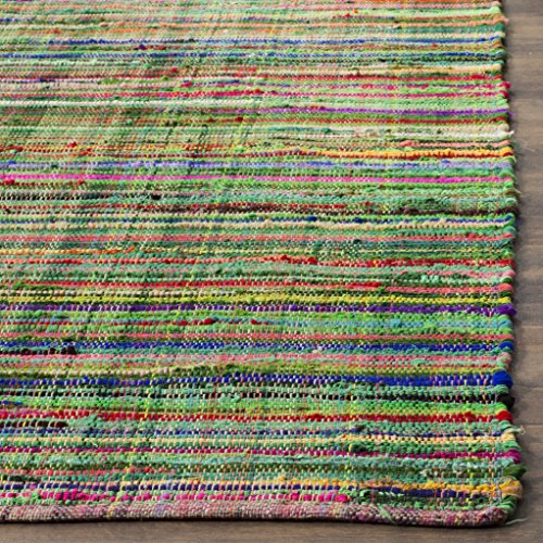 Safavieh Rag Rug Collection RAR240E Handmade Boho Stripe Cotton Area Rug, 8' x 10', Green / Multi