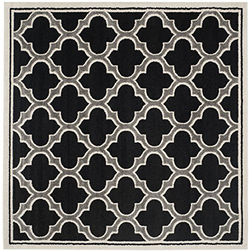 SAFAVIEH Amherst Collection AMT412G Moroccan Geometric Non-Shedding Living Room Bedroom Dining Home Office Area Rug, 7' x 7' Square, Anthracite / Ivory