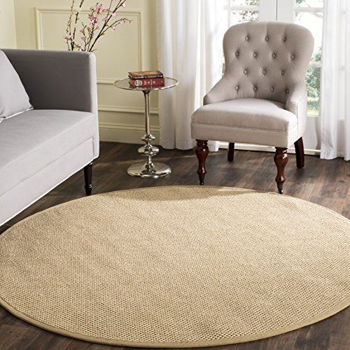 Safavieh Natural Fiber Collection NF141B Border Sisal Area Rug, 8' x 8' Round, Maize / Linen