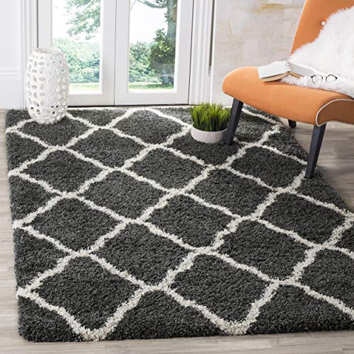 Safavieh Hudson Shag Collection SGH283G Dark Grey and Ivory Moroccan Geometric Square Area Rug (7' Square)