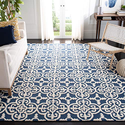 Safavieh Cambridge Collection CAM133G Handmade Moroccan Wool Area Rug, 6' x 9', Navy/Ivory