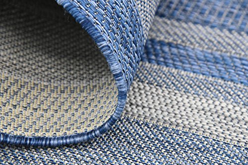 Unique Loom Outdoor Collection Transitional Indoor & Outdoor Casual Solid Tonal Border Area Rug, 7 x 10 ft, Blue/Beige