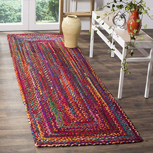 Safavieh Braided Collection BRD210A Handmade Boho Reversible Cotton Area Rug, 2'3" x 19', Red / Multi