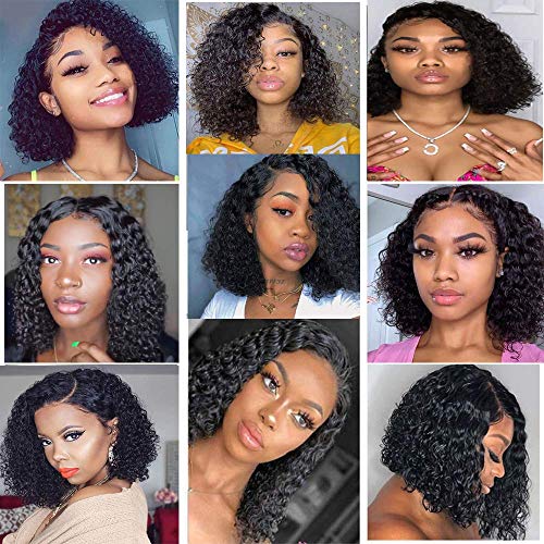Lace Front Wigs Human Hair with Baby Hair Curly Wig Human Hair Pre Plucked for Black Women Natural Color 14 inches