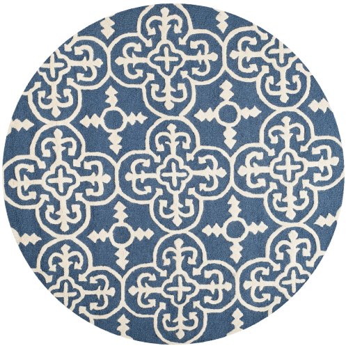 Safavieh Cambridge Collection CAM133G Handmade Moroccan Wool Area Rug, 8' Round, Navy/Ivory