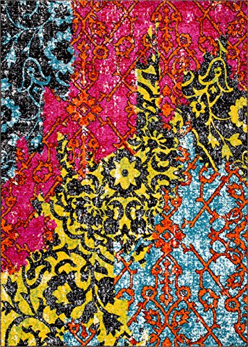 HomeWay Boho 7'10" x 9'10" Vivid Rainbow-Colored Soft Rug Mid-Century Modern Velvety Bright Soft Area Rug