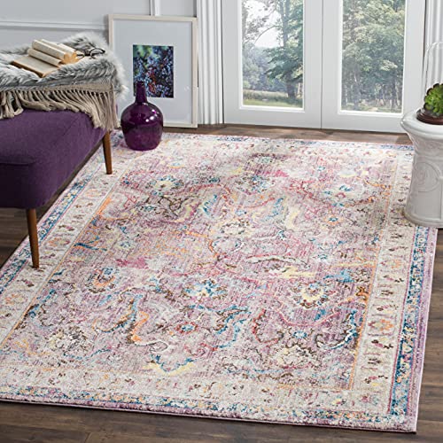 Safavieh Bristol Collection BTL357P Boho Chic Oriental Distressed Area Rug, 9' x 12', Lavender / Light Grey