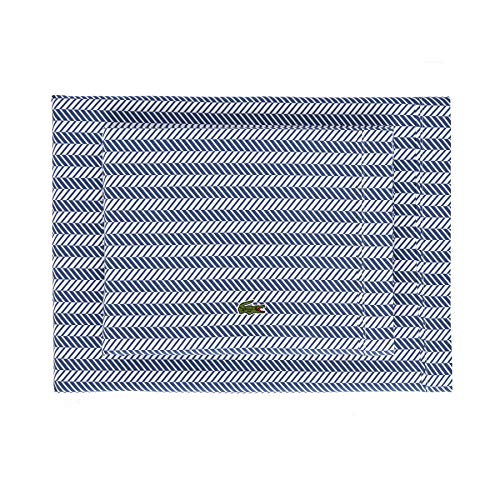 Lacoste 100% Cotton Percale Sheet Set, Herringbone Print, Vintage Indigo, California King