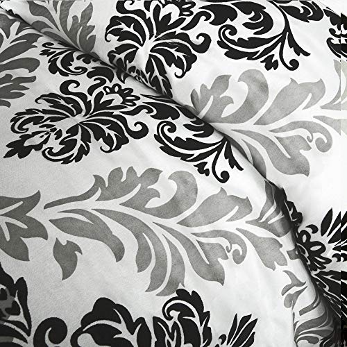 Madison Park Bella Comforter Set-Casual Damask Design All Season Cozy Bedding, Matching Bedskirt, Shams, Decorative Pillows, Queen (90 in x 90 in), Black, 7 Piece