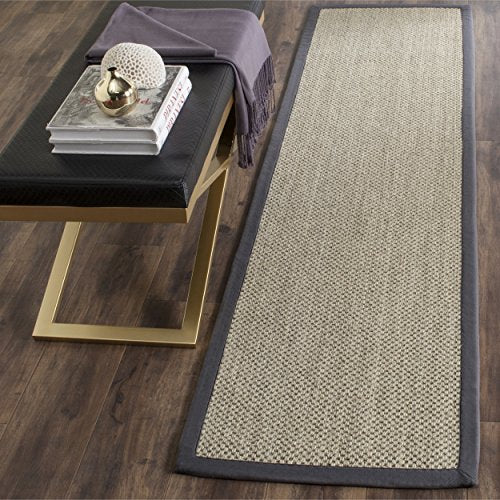 Safavieh Natural Fiber Collection NF443B Border Sisal Runner, 2'6" x 18' , Marble / Grey