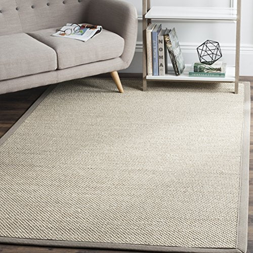 Safavieh Natural Fiber Collection NF143E Border Sisal Area Rug, 6' x 6' Square, Marble / Khaki