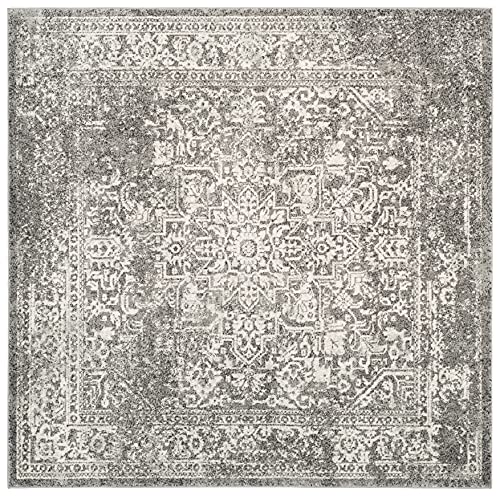 SAFAVIEH Evoke Collection EVK256D Oriental Distressed Non-Shedding Living Room Bedroom Dining Home Office Area Rug, 6'7" x 6'7" Square, Grey / Ivory