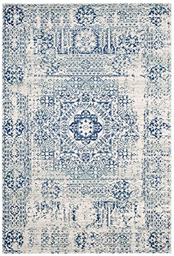 SAFAVIEH Evoke Collection EVK260C Oriental Medallion Distressed Non-Shedding Living Room Bedroom Dining Home Office Area Rug, 8' x 10', Ivory / Blue