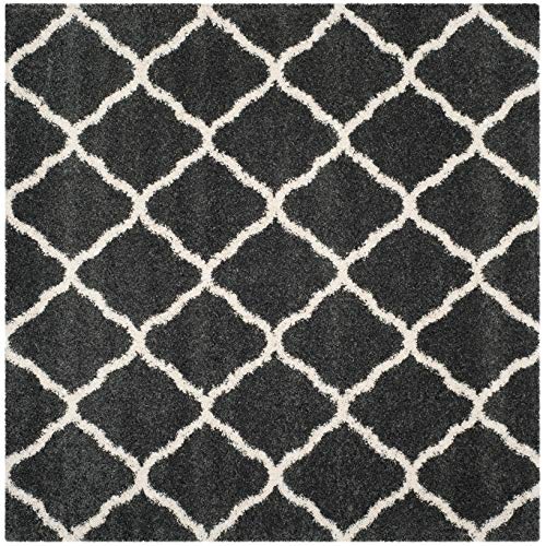 Safavieh Hudson Shag Collection SGH283G Dark Grey and Ivory Moroccan Geometric Square Area Rug (7' Square)