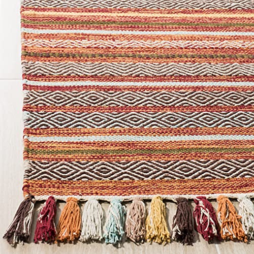 Safavieh Montauk Collection MTK901D Handmade Boho Stripe Fringe Cotton Area Rug, 8' x 10', Rust / Multi