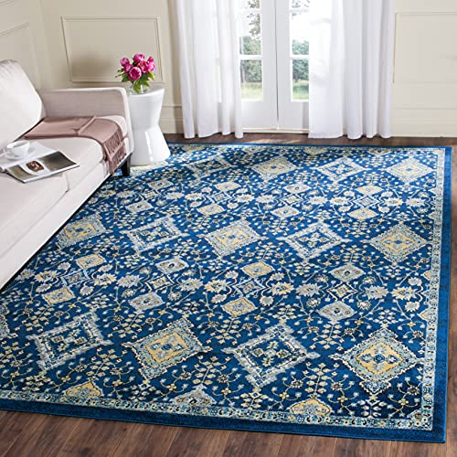 SAFAVIEH Evoke Collection EVK224A Boho Oriental Non-Shedding Living Room Bedroom Dining Home Office Area Rug, 6'7" x 9', Royal / Ivory