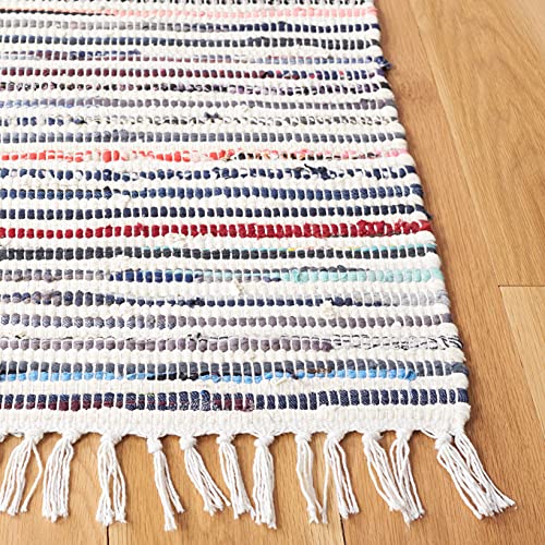 Safavieh Rag Rug Collection RAR125B Handmade Boho Stripe Cotton Area Rug, 6' x 9', Ivory / Multi