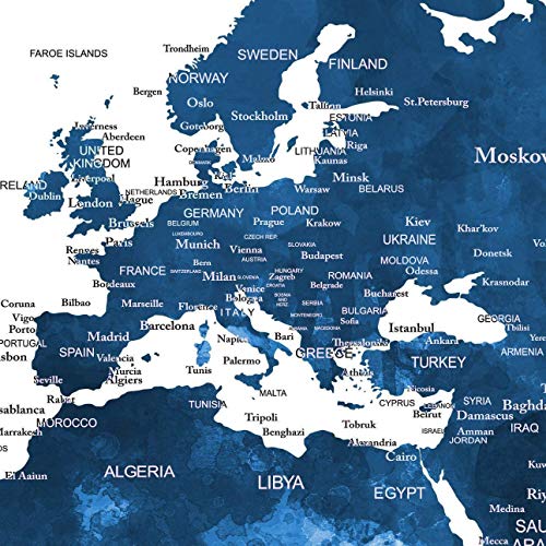 Large Wall Art Push Pin World Map Canvas Print - Extra Large Navy Blue World Map on White Background Wall Art Canvas Print