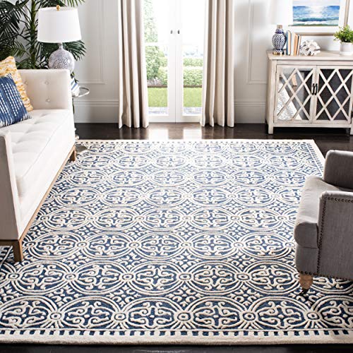 Safavieh Cambridge Collection CAM123G Handmade Moroccan Wool Area Rug, 6' x 6' Square, Navy Blue/Ivory