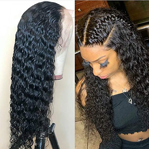 Lace Frontal Wigs Human Hair Wigs with Baby Hair Pre-plucked Hairline Deep Wave Glueless Lace Front Wigs for Black Women Natural Color 130% Density 16 inch