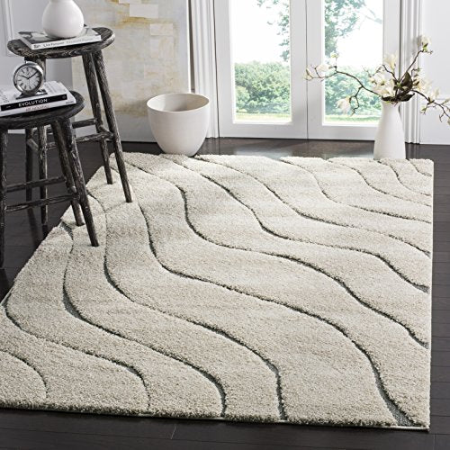 SAFAVIEH Florida Shag Collection SG472 Abstract Wave Non-Shedding Living Room Bedroom Dining Room Entryway Plush 1.2-inch Thick Area Rug, 5'3" x 7'6", Cream / Grey