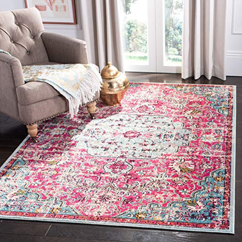 Safavieh Madison Collection MAD447R Boho Chic Vintage Medallion Distressed Area Rug, 9' x 12', Fuchsia/Teal