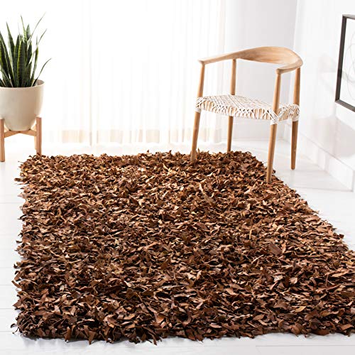 Safavieh Leather Shag Collection LSG511K Hand Woven Brown Leather Square Area Rug (8' Square)