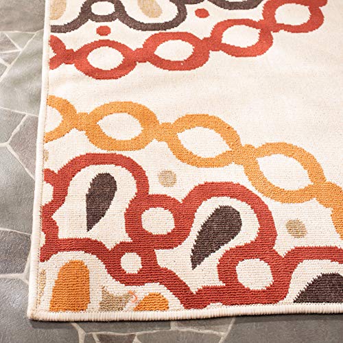 SAFAVIEH Veranda Collection VER092 Boho Floral Indoor/ Outdoor Non-Shedding Easy Cleaning Patio Backyard Porch Deck Mudroom Area Rug, 6'7" x 9'6", Cream / Red