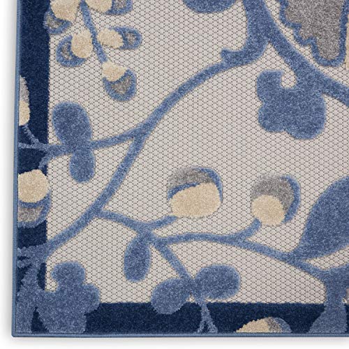 Nourison Aloha Floral Tropical Indoor/Outdoor Blue/Grey 7' x 10' Area Rug, (7' x 10')