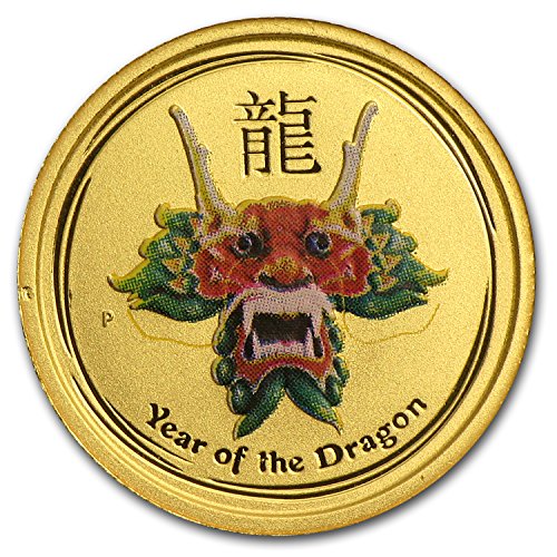 2012 AU Australia 1/20 oz Gold Lunar Dragon BU (SII, Green Color) Gold Brilliant Uncirculated