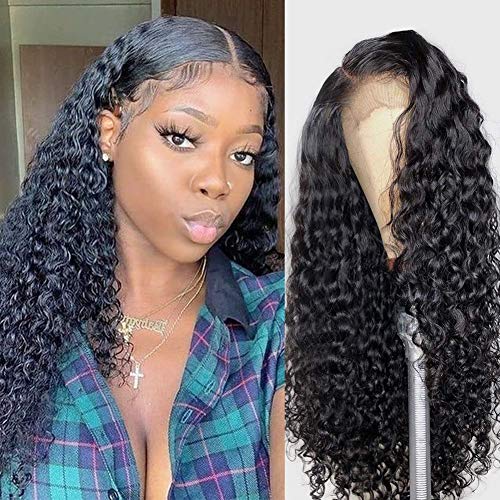 13x4 150% Density Deep Wave Lace Front Wigs Human Hair Pre Plucked Curly Lace Front Wigs Wet and Wavy Virgin Vshow Hair with Baby Hair 22 Inches for Black Women Natural Color